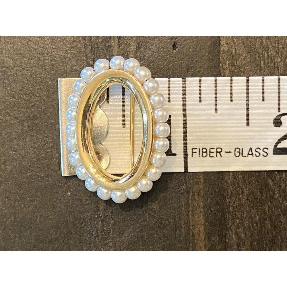 Vintage Napier Gold Tone Pearl Signed Oval Brooch Pin